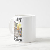 Raccoon Rolling Into 2026 Happy New Year 2026 Funn Kaffeetasse (Vorderseite Links)