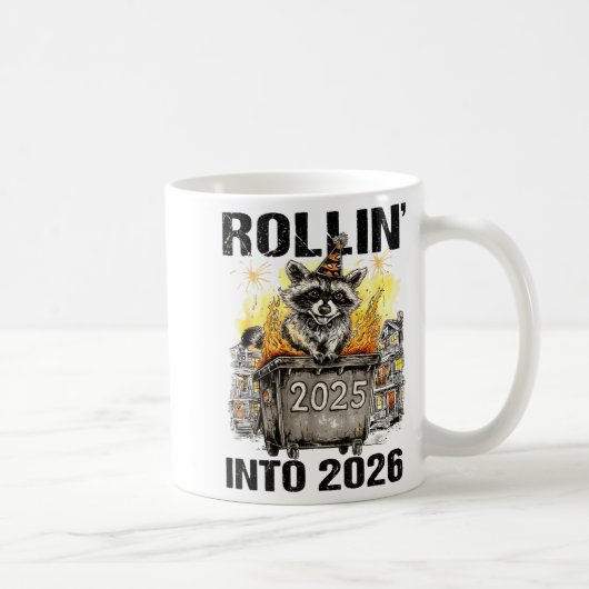 Raccoon Rolling Into 2026 Happy New Year 2026 Funn Kaffeetasse (Rechts)