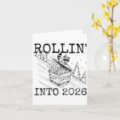 Raccoon Rolling Into 2026 Happy New Year 2026  Karte (Gelbe Blume)
