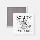 Raccoon Rolling Into 2026 Happy New Year 2026 Magnet (Vorderseite/Rückseite)