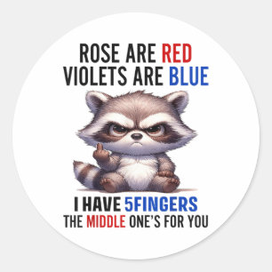 Raccoon Rose sind rote Violetten sind blau Ich hab Runder Aufkleber