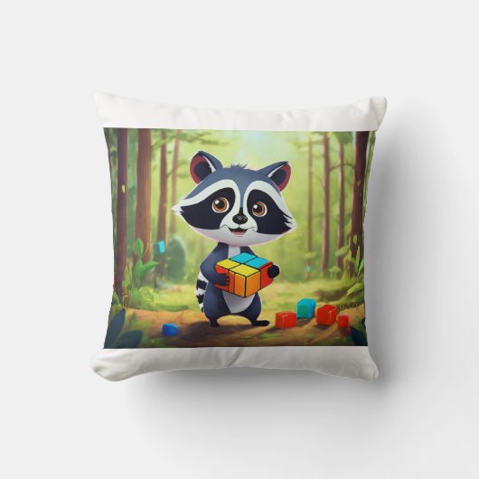 Raccoon Rubik’s Forest Puzzle Kissen (Vorderseite)
