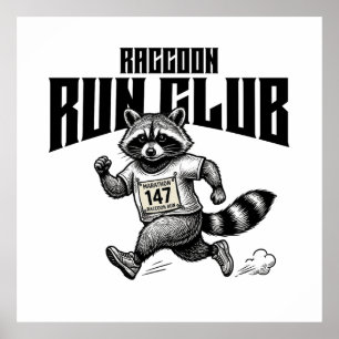 Raccoon Run Club Marathon Retro Waschbär  Poster