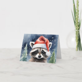 Raccoon Santa Christmas Karte