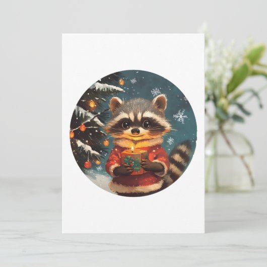Raccoon Schnee Weihnachtslieder Feiertagskarte (Stehend Vorderseite)