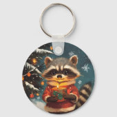 Raccoon Schnee Weihnachtslieder Schlüsselanhänger (Vorderseite)