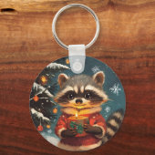 Raccoon Schnee Weihnachtslieder Schlüsselanhänger (Rückseite)
