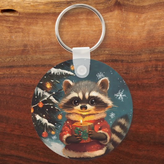 Raccoon Schnee Weihnachtslieder Schlüsselanhänger (Vorderseite)