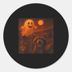 Raccoon Selfie mit Ghost Funny Raccoon Halloween Runder Aufkleber