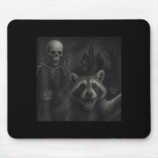 Raccoon Selfie With Skeleton Funny Raccoon Hallowe Mousepad (Vorne)
