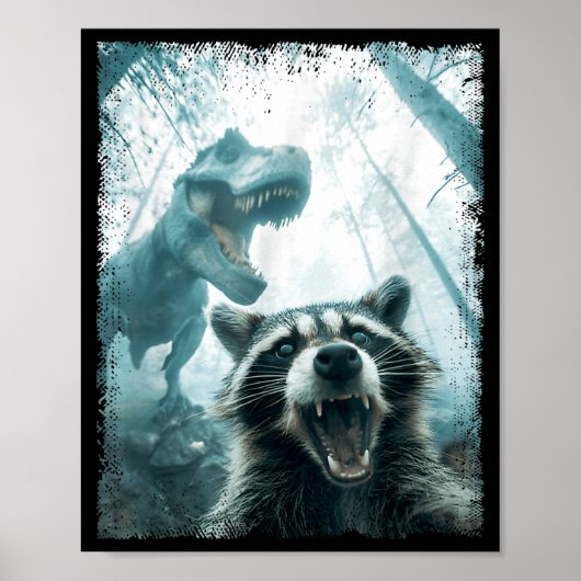 Raccoon Selfie With Tyrannosaurus T Rex Adventure  Poster (Vorne)