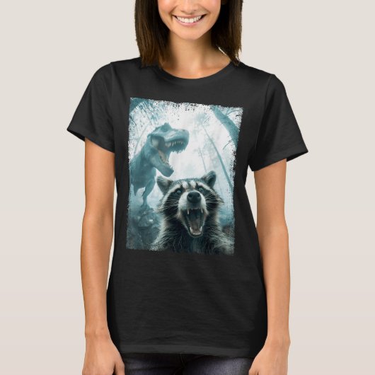 Raccoon Selfie With Tyrannosaurus T Rex Adventure T-Shirt (Vorderseite)