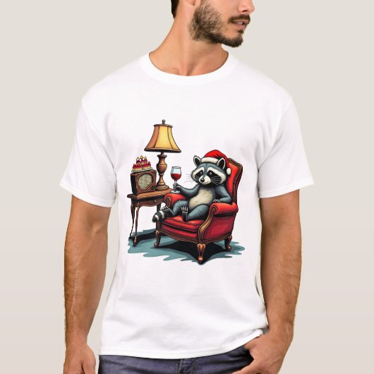 Raccoon Sitzen im Stuhl Weinkultur und Erde T-Shirt (Vorderseite)