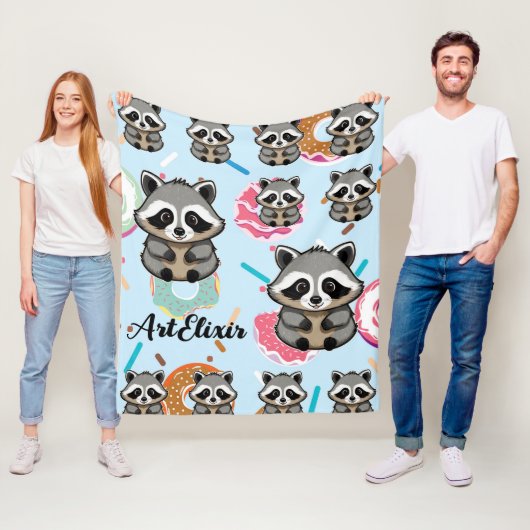 Raccoon Sitzen Sweet Background Print Fleecedecke (Beispiel)