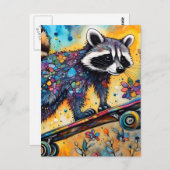 Raccoon Skateboarding Postkarte (Vorne/Hinten)