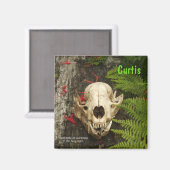 Raccoon Skull Altes Holz mit Farne und rote Monard Magnet (Vorderseite/Rückseite)