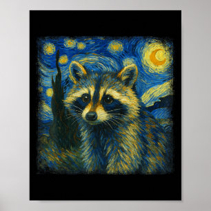 Raccoon Starry Night Van Gogh Post-Impressionist N Poster