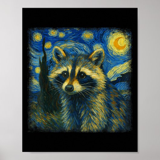 Raccoon Starry Night Van Gogh Post-Impressionist N Poster (Vorne)