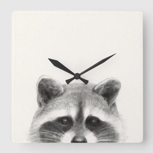 Raccoon-Stift Zeichne Quadratische Wanduhr (Vorderseite)