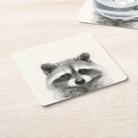 Raccoon-Stift Zeichne Rechteckiger Pappuntersetzer (angewinkelt)