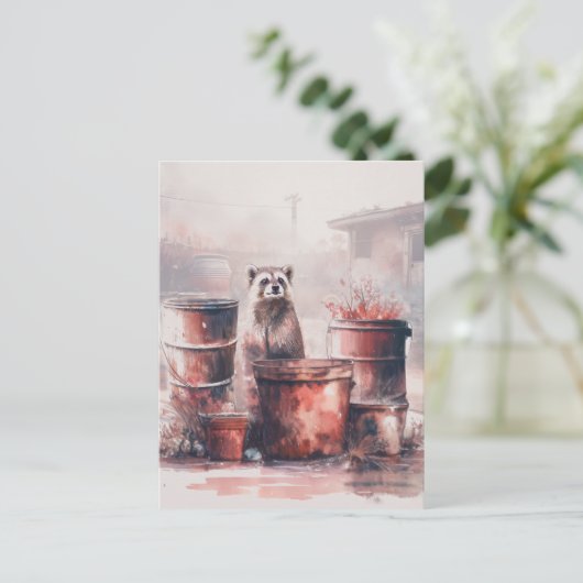 Raccoon thrives in den Ruinen Postkarte (Stehend Vorderseite)