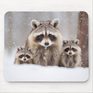 Raccoon Tierfamilie Wandern Natur Mousepad