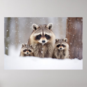Raccoon Tierfamilie Wandern Natur Poster