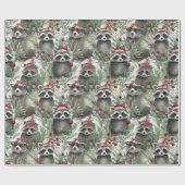 Raccoon TrageHat umgeben von Pflanze Weihnachten Geschenkpapier (Flach)