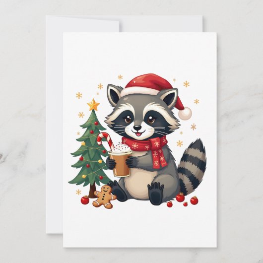 Raccoon Tragen Weihnachtsmannmütze für Weihnachtsf Einladung (Vorderseite)