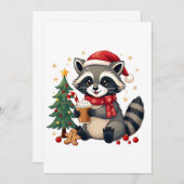 Raccoon Tragen Weihnachtsmannmütze für Weihnachtsf Einladung (Vorne/Hinten)