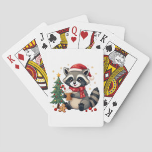 Raccoon Tragen Weihnachtsmannmütze für Weihnachtsf Spielkarten