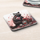Raccoon Trash Poesie Valentinstag Getränkeuntersetzer (Linke Seite)
