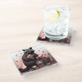 Raccoon Trash Poesie Valentinstag Glasuntersetzer (Schrägansicht)