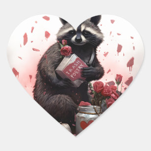 Raccoon Trash Poesie Valentinstag Herz-Aufkleber