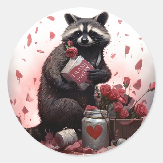 Raccoon Trash Poesie Valentinstag Runder Aufkleber (Vorderseite)