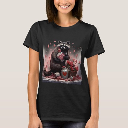 Raccoon Trash Poesie Valentinstag T-Shirt (Vorderseite)