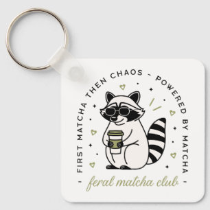 Raccoon trinken Matcha Klub lustig kawaii Tier Schlüsselanhänger