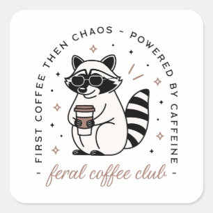 Raccoon trinkt Kaffee Club lustig Quadratischer Aufkleber