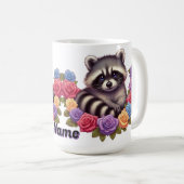 Raccoon umgeben von lebhaften bunten Rose Kaffeetasse (VorderseiteRechts)