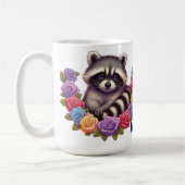 Raccoon umgeben von lebhaften bunten Rose Kaffeetasse (Links)