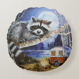 Raccoon und Camper Rundwurfkissen Rundes Kissen