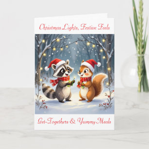 Raccoon und Eichhörnchen Hängende Weihnachtsbeleuc Feiertagskarte