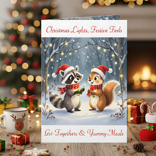 Raccoon und Eichhörnchen Hängende Weihnachtsbeleuc Feiertagskarte