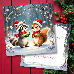 Raccoon und Eichhörnchen Hängende Weihnachtsbeleuc Feiertagskarte