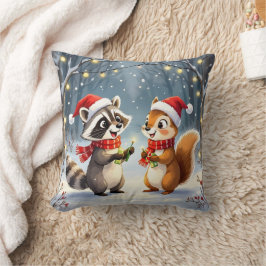 Raccoon und Eichhörnchen Hängende Weihnachtsbeleuc Kissen