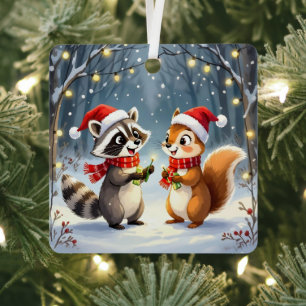 Raccoon und Eichhörnchen Hängende Weihnachtsbeleuc Ornament Aus Metall
