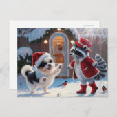 Raccoon und ein Niedlicher Hund Weihnachten Postkarte (Vorne/Hinten)