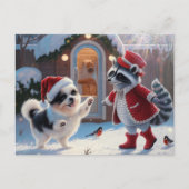 Raccoon und ein Niedlicher Hund Weihnachten Postkarte (Vorderseite)