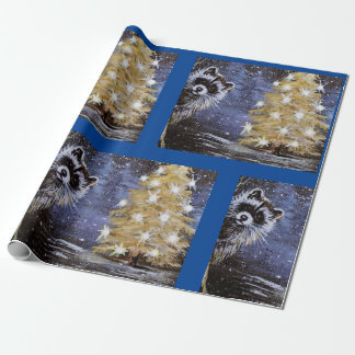 Raccoon und Golden Christmas Tree Wrapping Paper Geschenkpapier