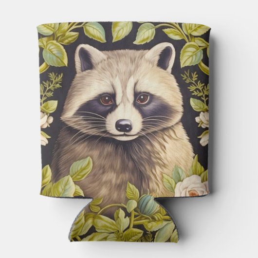 Raccoon und grüne Blätter inspiriert William Morri Dosenkühler (Rückseite)